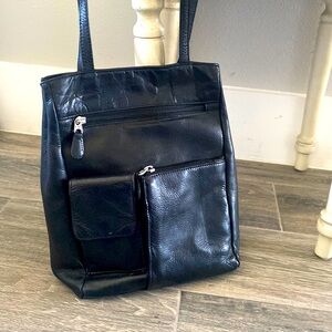 Chaos Black Leather Shoulder Bag Vintage with small Cell Phone Pocket!
